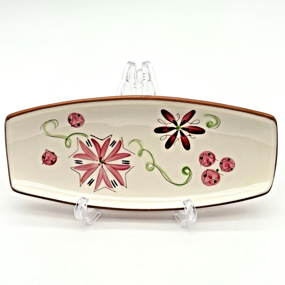 Stangl Pottery Carnival Tray 10" Footed Serving Bread MCM Pink Green Black